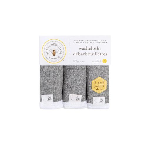  [아마존베스트]Burts Bees Baby - Washcloths, Absorbent Knit Terry, Super Soft 100% Organic Cotton (Heather Grey,...