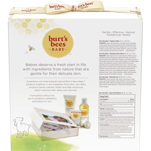  Burts Bees Baby Sweet Memories Gift Set with Keepsake Photo Box, 4 Baby Products Shampoo & Wash, Lotion, Diaper Rash Ointment and Soap