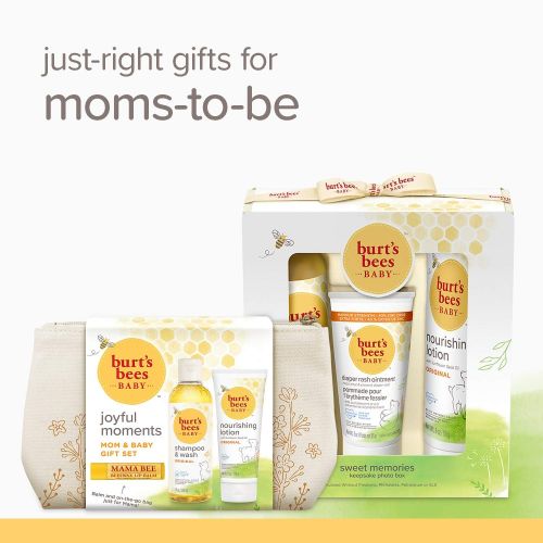  Burts Bees Baby Sweet Memories Gift Set with Keepsake Photo Box, 4 Baby Products Shampoo & Wash, Lotion, Diaper Rash Ointment and Soap