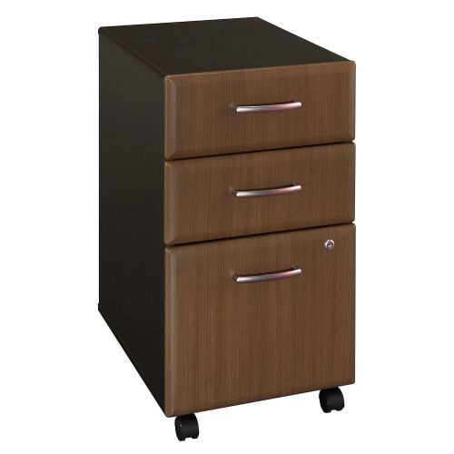  Bush Business Furniture Series A 3 Drawer Mobile File Cabinet in Sienna Walnut and Bronze