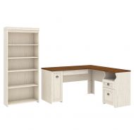 Bush Furniture Fairview L Shaped Desk and 5 Shelf Bookcase in Antique White