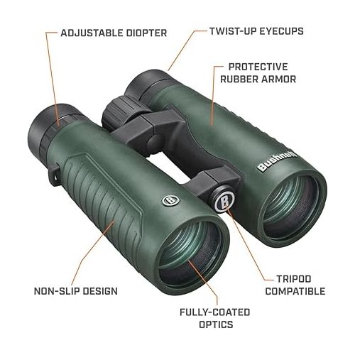 부쉬넬 Bushnell Excursion 10x42mm Binoculars HD Waterproof/Fogproof Binoculars for Bird Watching, Hunting, and Outdoor Activities,Green