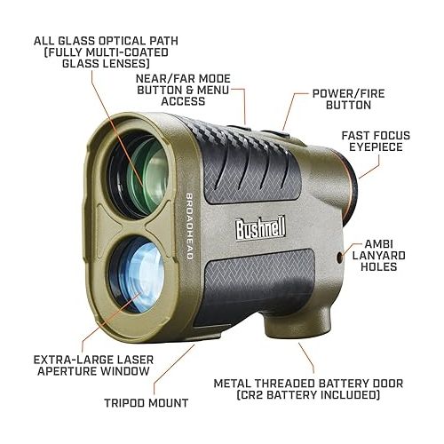 부쉬넬 Bushnell Broadhead Hunting Laser Rangefinder 6x24mm Archery Range Finder for Bow Hunting with Angle Range Compensation, Weather Proof and Low Light Display
