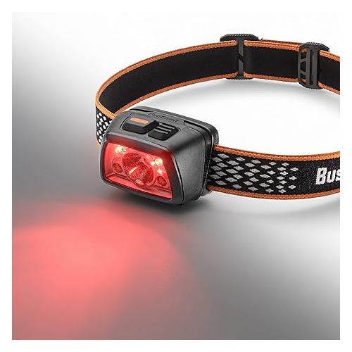 부쉬넬 Bushnell Power+ 500L LED Headlamp - Flexible Power, Water Resistant, Rechargeable, Adjustable Band, Red Mode