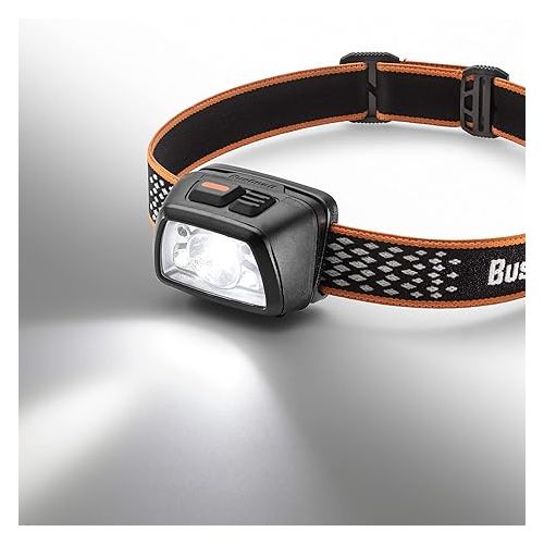 부쉬넬 Bushnell Power+ 500L LED Headlamp - Flexible Power, Water Resistant, Rechargeable, Adjustable Band, Red Mode