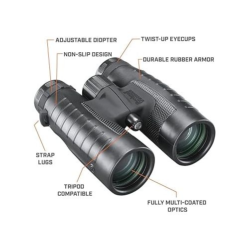 부쉬넬 Bushnell 10x42mm Trophy XLT: Versatile Waterproof Binoculars for Adults, Cruise Ship, Tactical, and Bird Watching Essentials with 6.2 Angle of View, Black