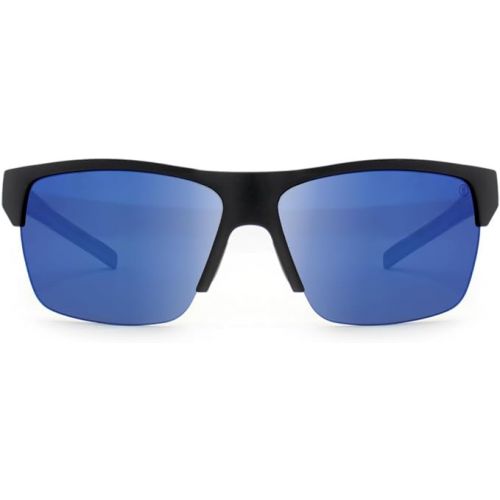 부쉬넬 Bushnell Accipiter Rectangular Half-Rim Sunglass (Matte Black, Grey Blue Mirror)