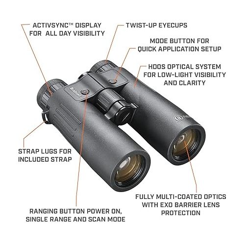 부쉬넬 Bushnell Fusion X 10x42mm Rangefinder Binoculars, Hunting Binoculars with Built-in Rangefinder, Angle Range and Bullet Drop Compensation Modes