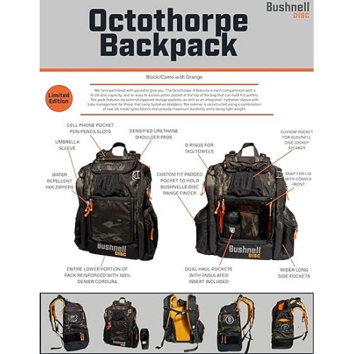 부쉬넬 Bushnell Pound Disc Golf Zippered Backpack, Orange/Black Camouflage