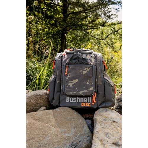 부쉬넬 Bushnell Pound Disc Golf Zippered Backpack, Orange/Black Camouflage