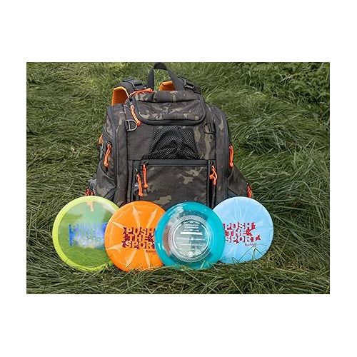 부쉬넬 Bushnell Pound Disc Golf Zippered Backpack, Orange/Black Camouflage