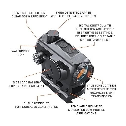 부쉬넬 Bushnell TRS125 1x25mm Red Dot Reflex Sight, 3 MOA Dot with Spacer and Mounts