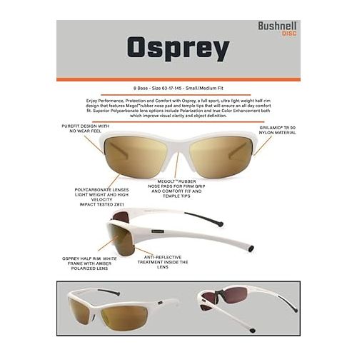 부쉬넬 Bushnell Osprey Rectangular Half-Rim Sunglass (Shiny White, Amber)