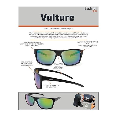 부쉬넬 Bushnell Vulture Rectangular Full-Rim Sunglass (Matte Black, Polarized Brown Green Mirror)