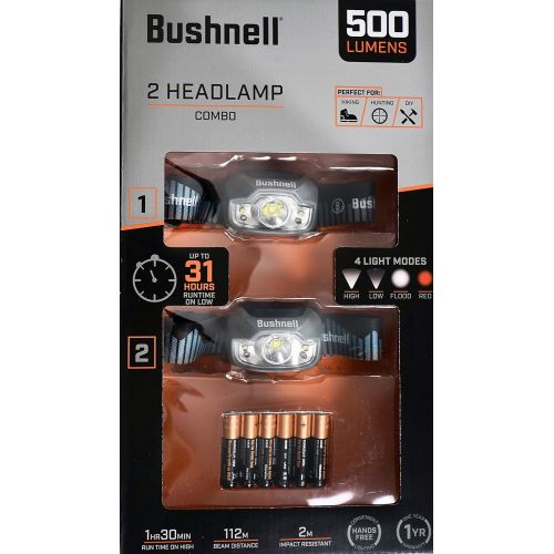 부쉬넬 Bushnell Headlamp LED 500 Lumens 4-Light Modes, 2 Count
