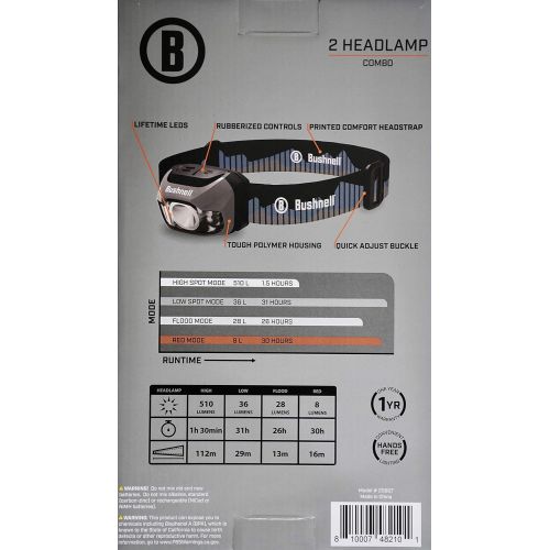 부쉬넬 Bushnell Headlamp LED 500 Lumens 4-Light Modes, 2 Count