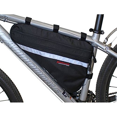  Bushwhacker Fargo Black - Large Triangle Bicycle Frame Bag w/Reflective Trim Cycling Pack Bike Under Seat Top Tube Bag Front Rear Accessories Crossbar