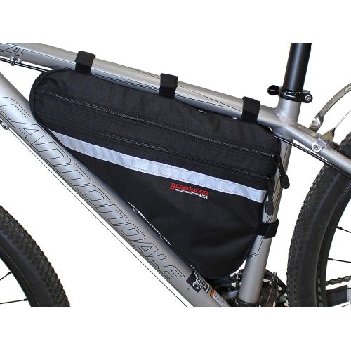  Bushwhacker Fargo Black - Large Triangle Bicycle Frame Bag w/Reflective Trim Cycling Pack Bike Under Seat Top Tube Bag Front Rear Accessories Crossbar