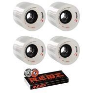 Bustin Skateboards 73mm Sniper Five-O Clear/Red Longboard Skateboard Wheels - 80a with Bones Bearings - 8mm Bones Reds Precision Skate Rated Skateboard Bearings (8) Pack - Bundle o