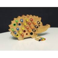 /BusyPuzzle Wooden Toy - Montessori Toys - Sensory Toys - Hedgehog - Pegs - Learning Toy - Gift for Child - Motor Skills - Natural Wood Toy