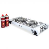 Vulcanus LMSD-5800 Portable Double Burner Gas Stove.26x11.3x5 Gas-1 Butane Gas Cartridge(2-CAN)