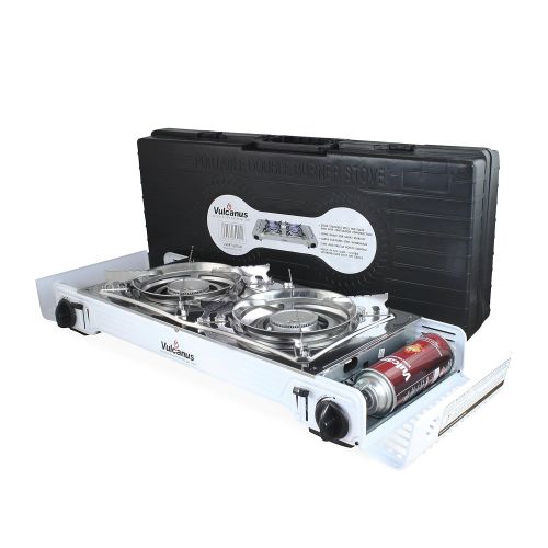  Vulcanus LMSD-5800 Portable Double Burner Gas Stove.26x11.3x5 Gas-1 Butane Gas Cartridge(2-CAN)