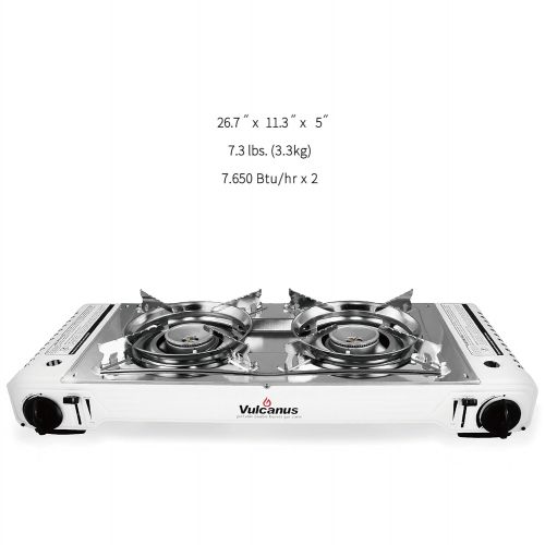  Vulcanus LMSD-5800 Portable Double Burner Gas Stove.26x11.3x5 Gas-1 Butane Gas Cartridge(2-CAN)