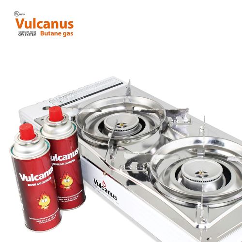  Vulcanus LMSD-5800 Portable Double Burner Gas Stove.26x11.3x5 Gas-1 Butane Gas Cartridge(2-CAN)