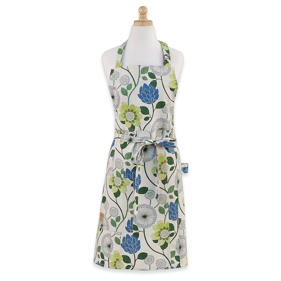 Butcher Floral Print Apron in GreenBlue