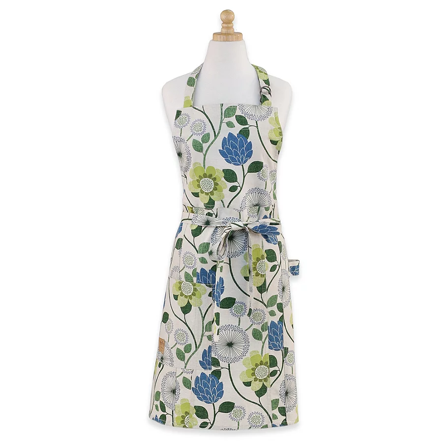  Butcher Floral Print Apron in GreenBlue