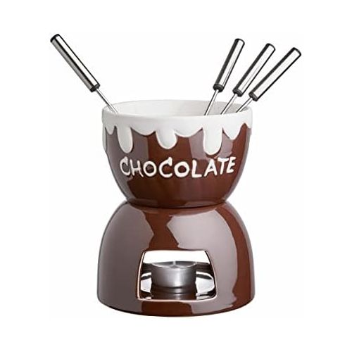  Butlers BUTLERS Bobby Brown Schokoladenfondue 7-tlg, Ø 11,5 cm - Braunes Schoko Fondue fuer 4 Personen - Keramik-Schokobrunnen