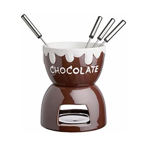  Butlers BUTLERS Bobby Brown Schokoladenfondue 7-tlg, Ø 11,5 cm - Braunes Schoko Fondue fuer 4 Personen - Keramik-Schokobrunnen