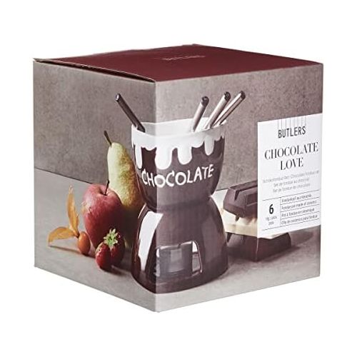  Butlers BUTLERS Bobby Brown Schokoladenfondue 7-tlg, Ø 11,5 cm - Braunes Schoko Fondue fuer 4 Personen - Keramik-Schokobrunnen