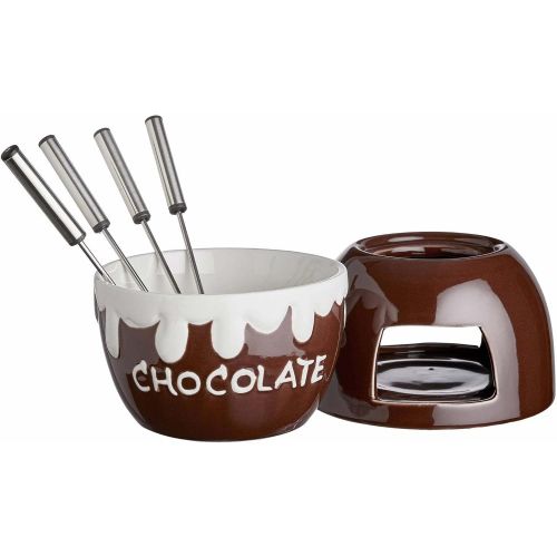  Butlers BUTLERS Bobby Brown Schokoladenfondue 7-tlg, Ø 11,5 cm - Braunes Schoko Fondue fuer 4 Personen - Keramik-Schokobrunnen