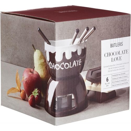  Butlers BUTLERS Bobby Brown Schokoladenfondue 7-tlg, Ø 11,5 cm - Braunes Schoko Fondue fuer 4 Personen - Keramik-Schokobrunnen