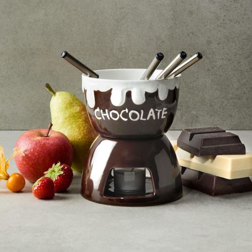  Butlers BUTLERS Bobby Brown Schokoladenfondue 7-tlg, Ø 11,5 cm - Braunes Schoko Fondue fuer 4 Personen - Keramik-Schokobrunnen