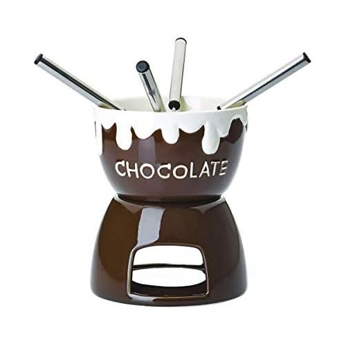  BUTLERS Bobby Brown Schokoladenfondue 7-tlg, Ø 11,5 cm - Braunes Schoko Fondue fuer 4 Personen - Keramik-Schokobrunnen