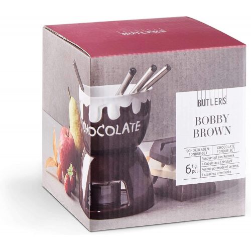  BUTLERS Bobby Brown Schokoladenfondue 7-tlg, Ø 11,5 cm - Braunes Schoko Fondue fuer 4 Personen - Keramik-Schokobrunnen