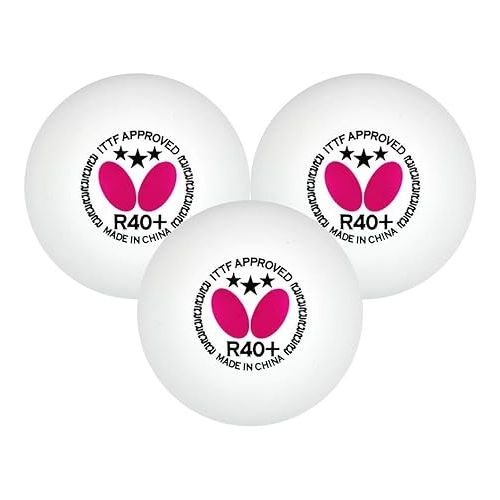버터플라이 Butterfly R40+ Table Tennis Balls - 40mm White Ping Pong Ball - ITTF Certified Professional Table Tennis Ball- Poly Table Tennis Ball - 3 Pack or 12 Pack