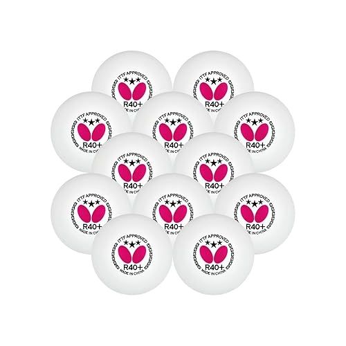 버터플라이 Butterfly R40+ Table Tennis Balls - 40mm White Ping Pong Ball - ITTF Certified Professional Table Tennis Ball- Poly Table Tennis Ball - 3 Pack or 12 Pack