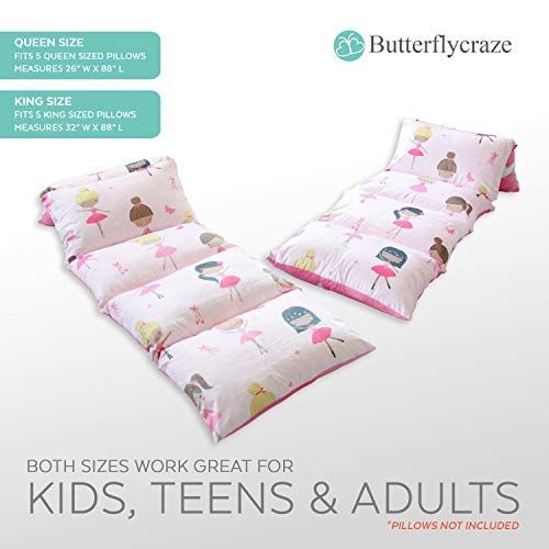 버터플라이 Butterfly Craze Kids Floor Pillow Bed Cover - Use as Nap Mat, Portable Toddler Bed Alternative for Sleepovers, Travel, Napping, or as a Lounger for Reading, Playing. Cover Only!