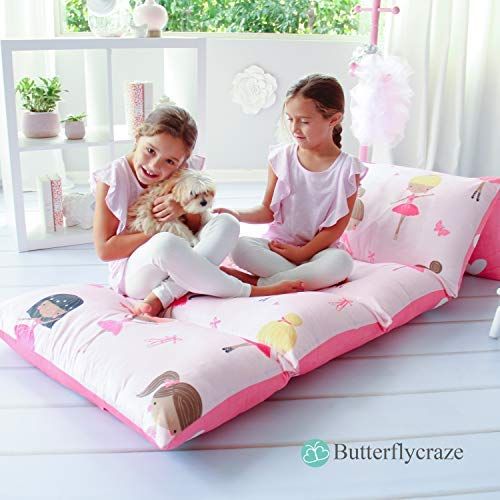 버터플라이 Butterfly Craze Kids Floor Pillow Bed Cover - Use as Nap Mat, Portable Toddler Bed Alternative for Sleepovers, Travel, Napping, or as a Lounger for Reading, Playing. Cover Only!