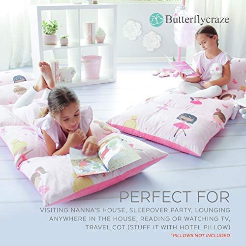 버터플라이 Butterfly Craze Kids Floor Pillow Bed Cover - Use as Nap Mat, Portable Toddler Bed Alternative for Sleepovers, Travel, Napping, or as a Lounger for Reading, Playing. Cover Only!