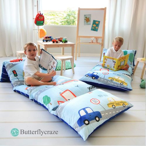 버터플라이 Butterfly Craze Kids Floor Pillow Bed Cover - Use as Nap Mat, Portable Toddler Bed Alternative for Sleepovers, Travel, Napping, or as a Lounger for Reading, Playing. Cover Only!