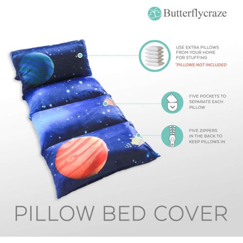 버터플라이 Butterfly Craze Kids Floor Pillow Bed Cover - Use as Nap Mat, Portable Toddler Bed Alternative for Sleepovers, Travel, Napping, or as a Lounger for Reading, Playing. Cover Only!