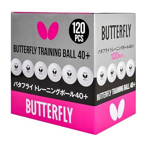 버터플라이 Butterfly 40+ Training Table Tennis Ball - White, 40mm Training Balls - Box of 120 - 40+ Training Balls are Comparable to a Three-Star Ball