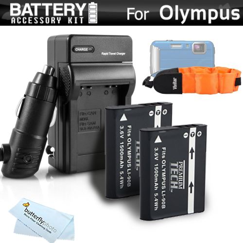 버터플라이 ButterflyPhoto 2 Pack Battery And Charger Kit Bundle For Olympus TOUGH TG-Tracker, TG-5, TG-2iHS, TG-3, TG-4 Waterproof Digital Camera Includes 2 Replacement (1500Mah) LI-90B, LI-92B Batteries +
