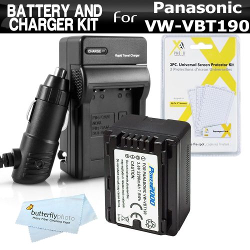 버터플라이 ButterflyPhoto Battery and Charger Kit for Panasonic HC-V770, HC-WXF991K, HC-W580K, HC-VX981K, HC-V180K, HC-V380K, HC-VX870K, HC-W570K Camcorder Includes Replacement VW-VBT190 Battery + AcDc Cha