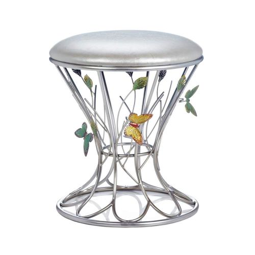  Butterfly Lover Gifts Butterfly Stool, Butterfly Bathroom Vanity Stool, Girls Makeup Table Chair, Metal Accent Stool with Butterflies Wings, Silver Accent Stools, Butterfly Themed Decor, Whimsical Bedro