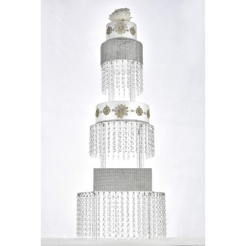  Butterflyevent 3 Tier Round Acrylic Cupcake Tower Stand with Hanging Crystal Beaded Chandelier wedding Party Dessert Cake Display Tower